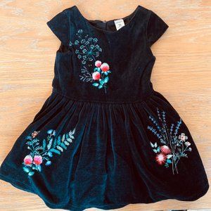 Carters Black Velvet Dress with Vibrant Embroidery